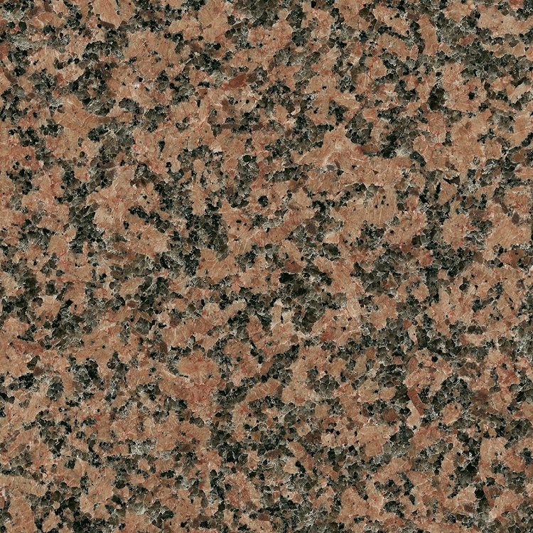 Rote Granitoberfläche mit schwarzen und grauen Einsprengseln.