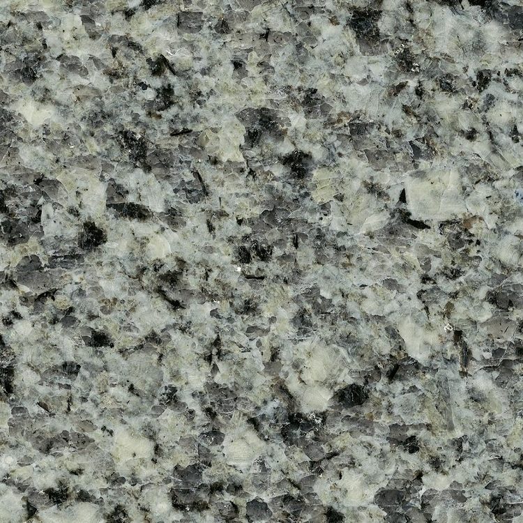 Grau-schwarzer Granit mit feinen und groben Texturen und glitzernden Mineralien.