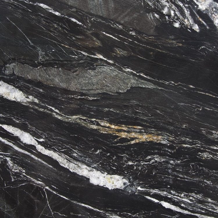 Granitoberfläche mit grau-schwarzem Muster und feiner, strukturierter Textur.